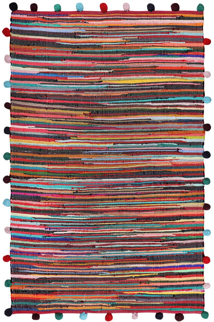 Red and Black Striped Hand Woven Area Rug With Fringe Photo 4