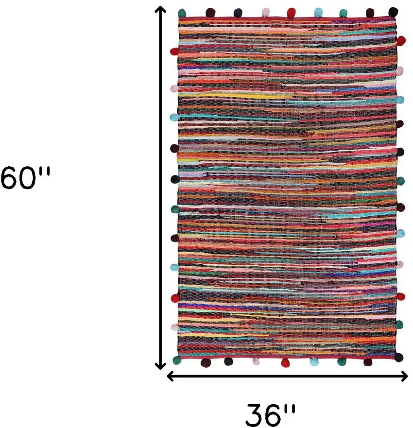 Red and Black Striped Hand Woven Area Rug With Fringe Photo 3