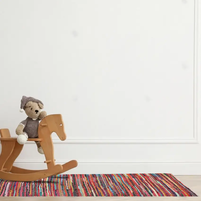 Red and Black Striped Hand Woven Area Rug Photo 6