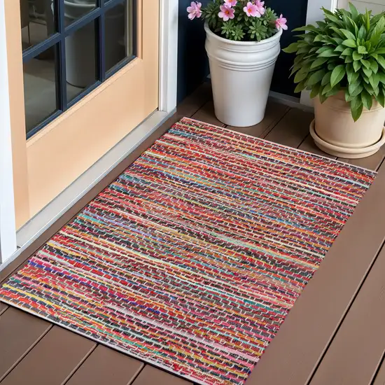Red and Black Striped Hand Woven Area Rug Photo 1
