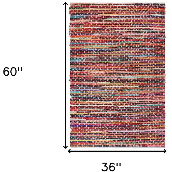 Red and Black Striped Hand Woven Area Rug Photo 3