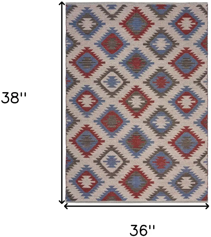 Red and Blue Geometric Diamonds Area Rug Photo 5