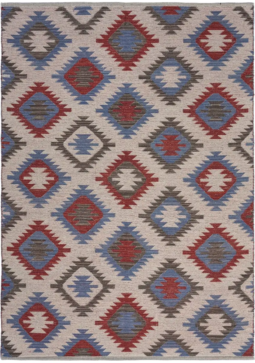 Red and Blue Geometric Diamonds Area Rug Photo 6