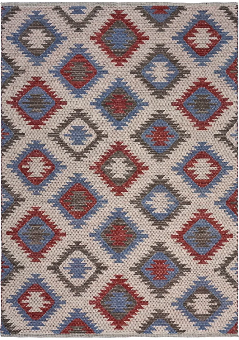 Red and Blue Geometric Diamonds Area Rug Photo 3