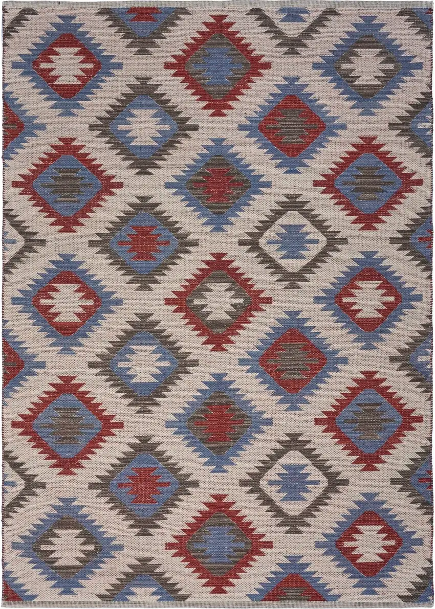 Red and Blue Geometric Diamonds Area Rug Photo 6