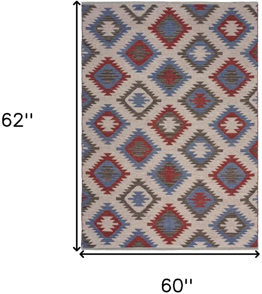 Red and Blue Geometric Diamonds Area Rug Photo 5