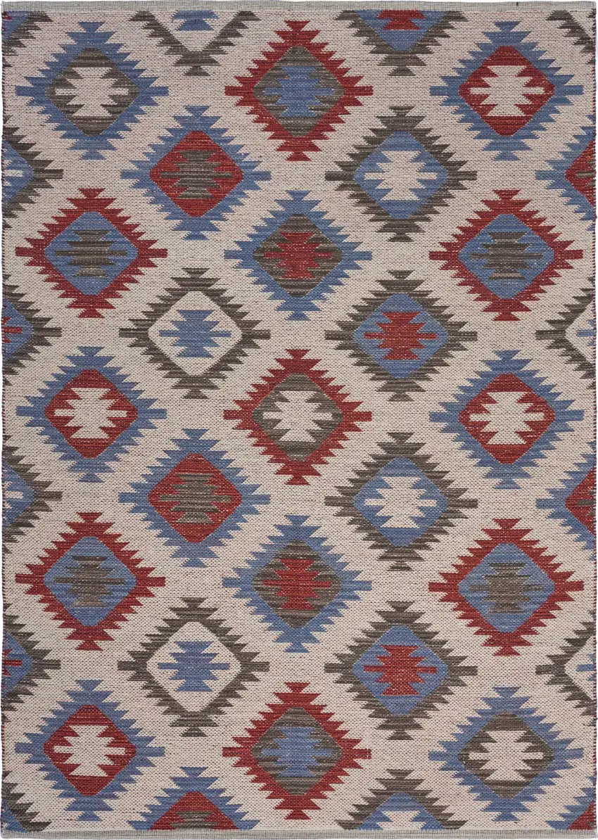 Red and Blue Geometric Diamonds Area Rug Photo 1