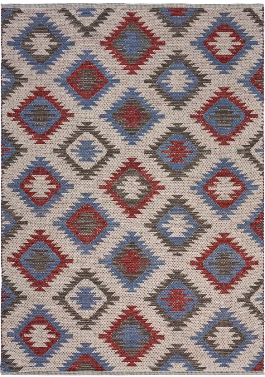 Red and Blue Geometric Diamonds Area Rug Photo 4