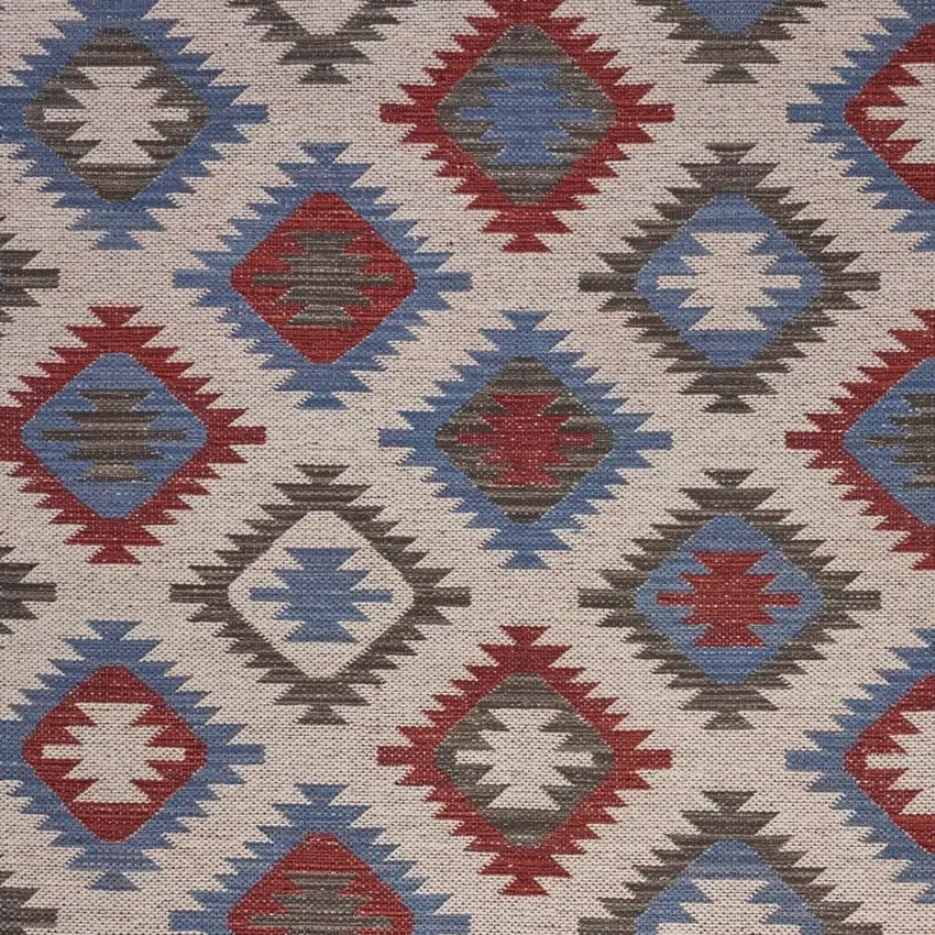 Red and Blue Geometric Diamonds Area Rug Photo 4