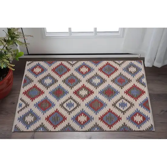 Red and Blue Geometric Diamonds Area Rug Photo 1