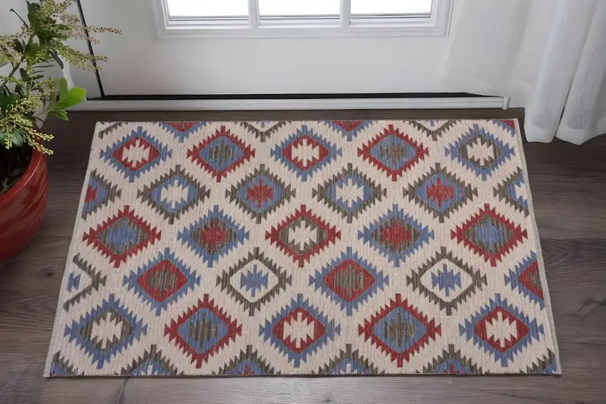 Red and Blue Geometric Diamonds Area Rug Photo 1