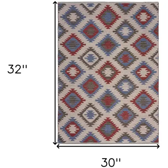 Red and Blue Geometric Diamonds Area Rug Photo 3