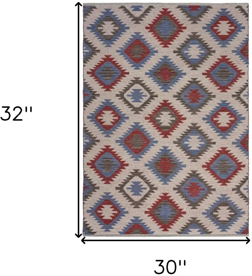 Red and Blue Geometric Diamonds Area Rug Photo 3