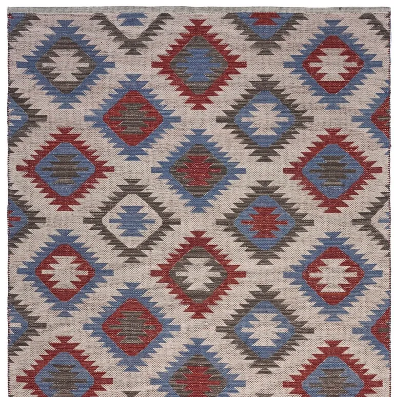 Red and Blue Geometric Diamonds Area Rug Photo 5