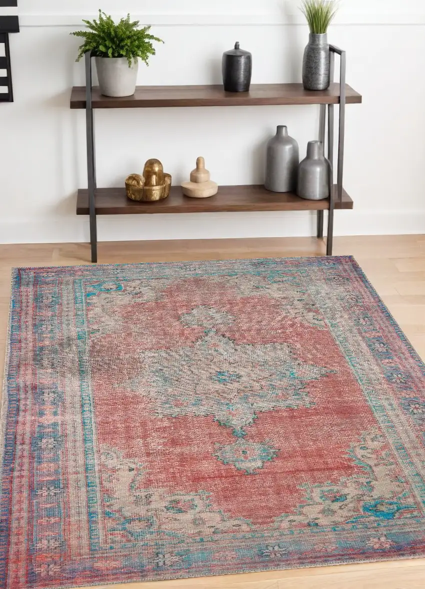 Red And Blue Oriental Area Rug Photo 1