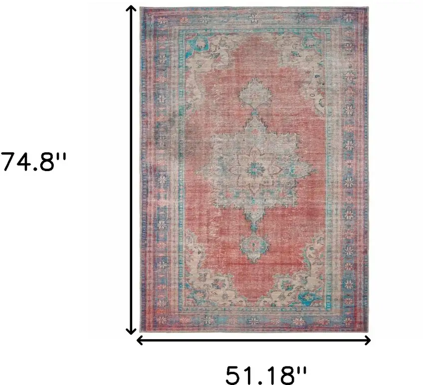 Red And Blue Oriental Area Rug Photo 3