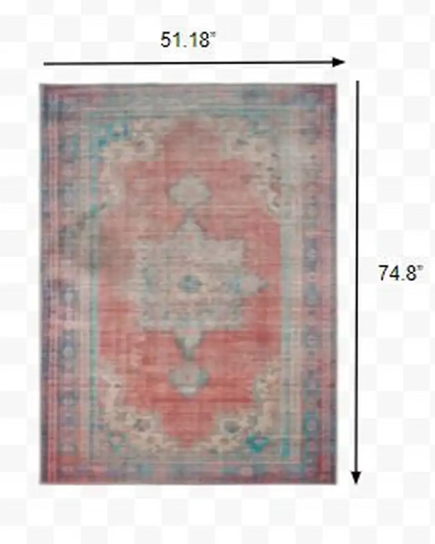 Red and Blue Oriental Area Rug Photo 2