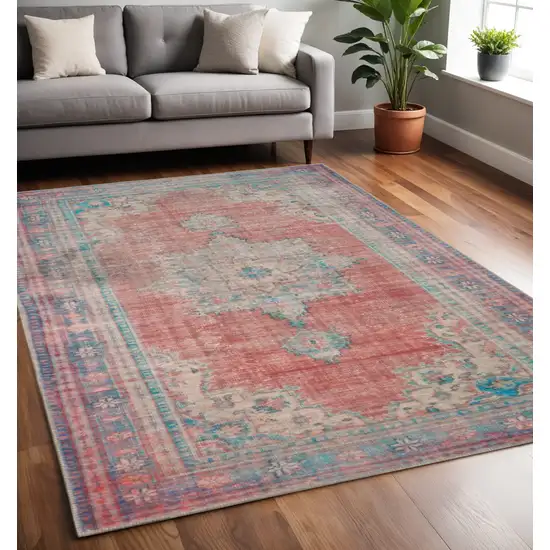 Red And Blue Oriental Area Rug Photo 1