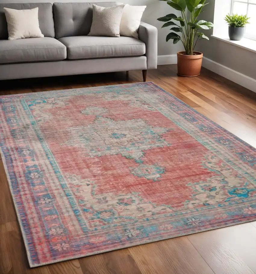 Red And Blue Oriental Area Rug Photo 1
