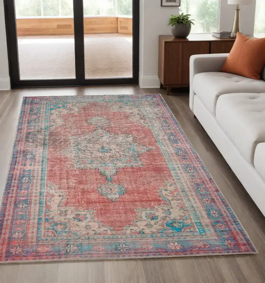 Red And Blue Oriental Area Rug Photo 1