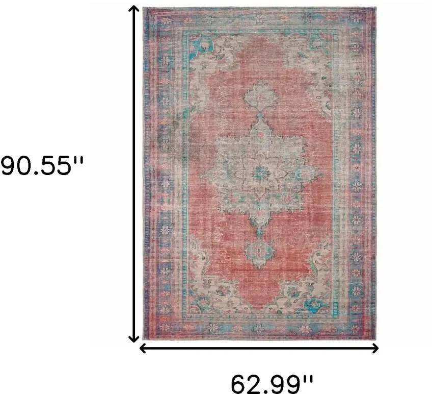 Red and Blue Oriental Area Rug Photo 6