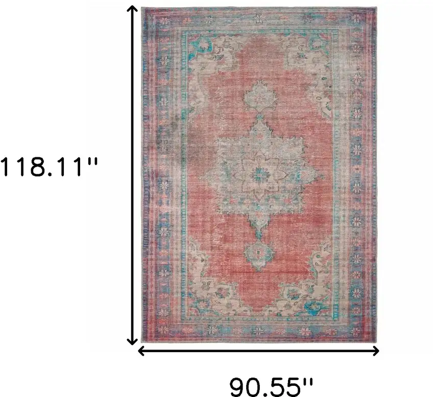 Red and Blue Oriental Area Rug Photo 6