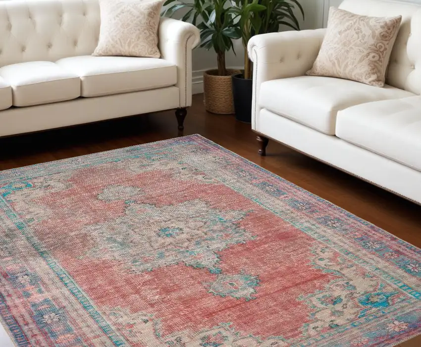 Red And Blue Oriental Area Rug Photo 1