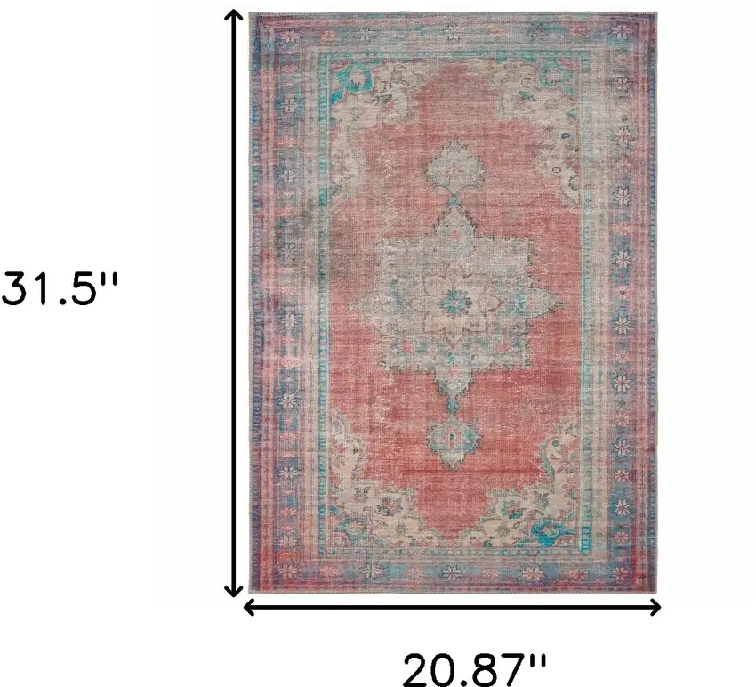 Blue and Red Power Loom Area Rug Photo 3