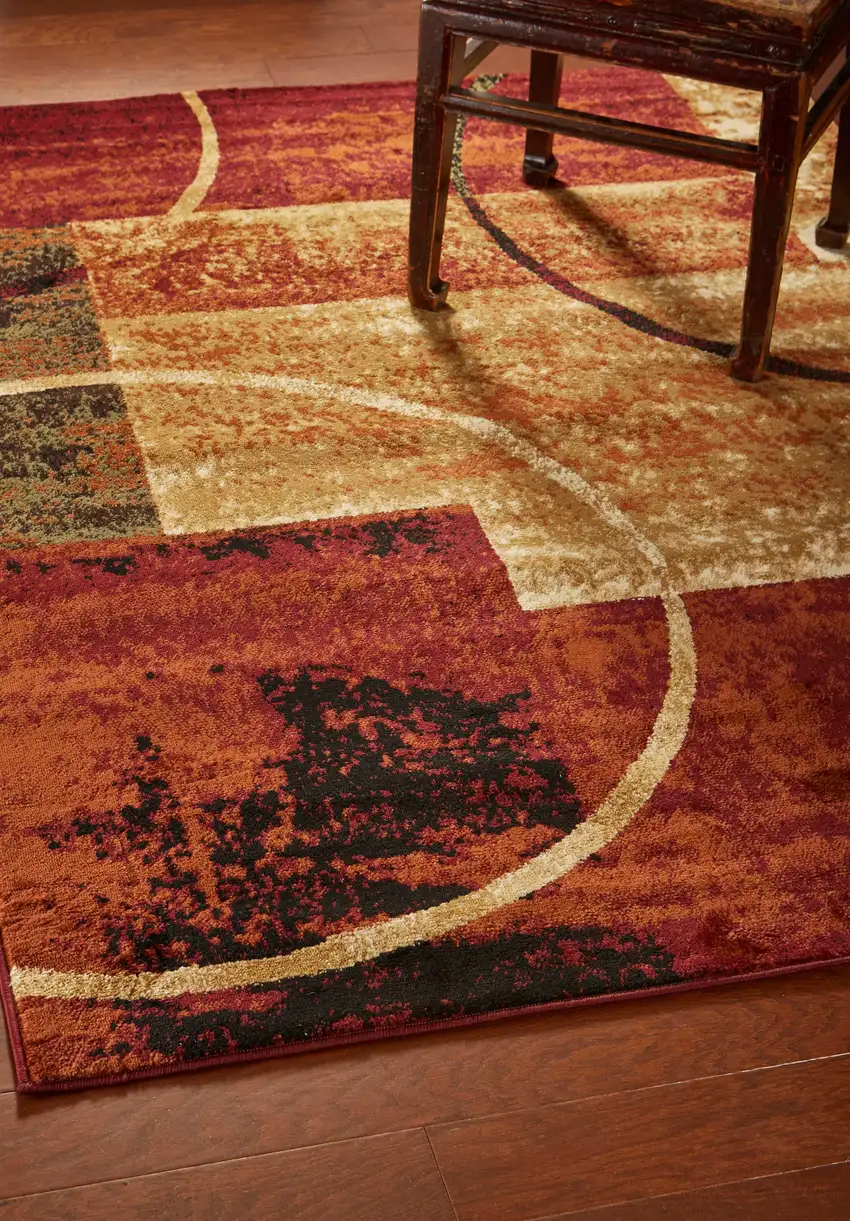 Red and Brown Geometric Area Rug Photo 7