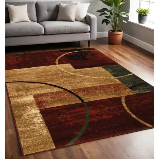 Red and Brown Geometric Area Rug Photo 2