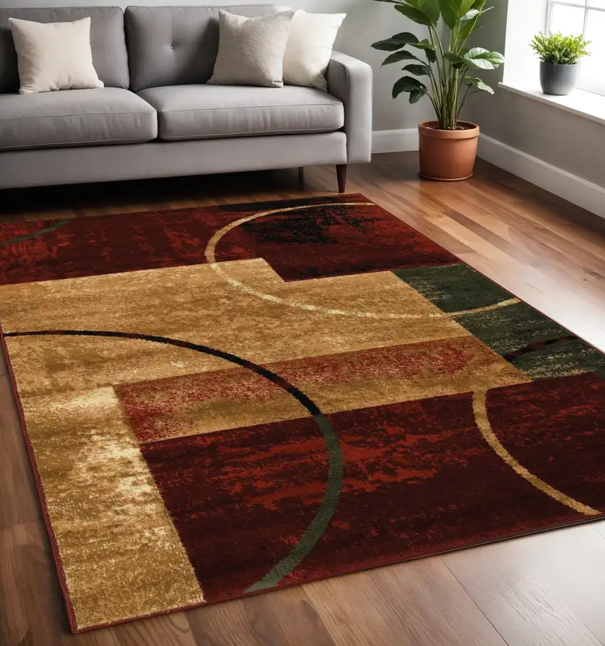 Red and Brown Geometric Area Rug Photo 2