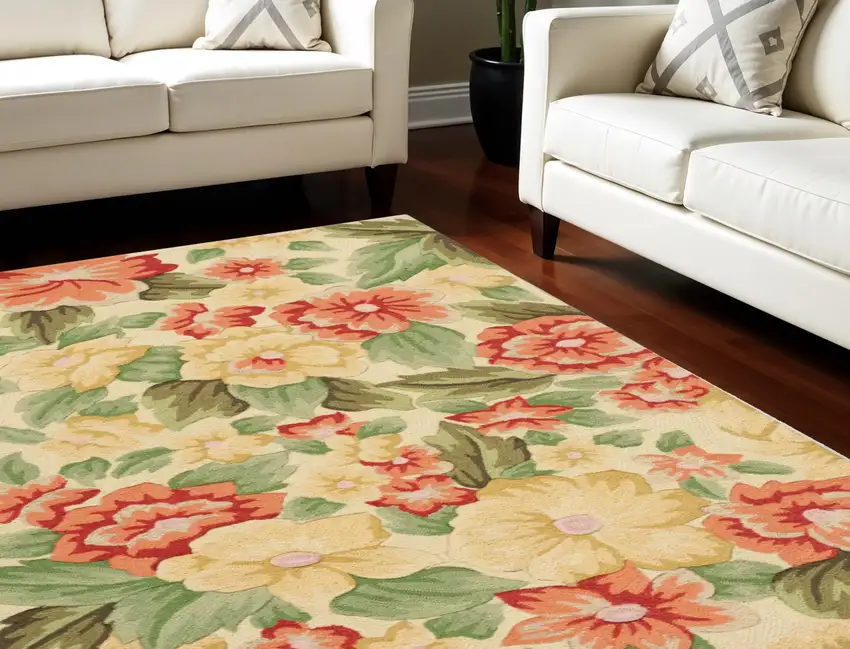 Red and Cream Floral Hand Carved Handmade Area Rug Photo 1