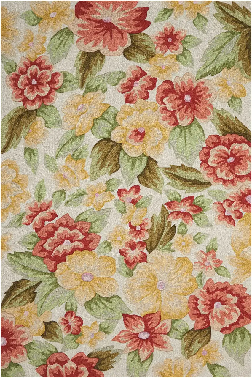 Red and Cream Floral Hand Carved Handmade Area Rug Photo 2