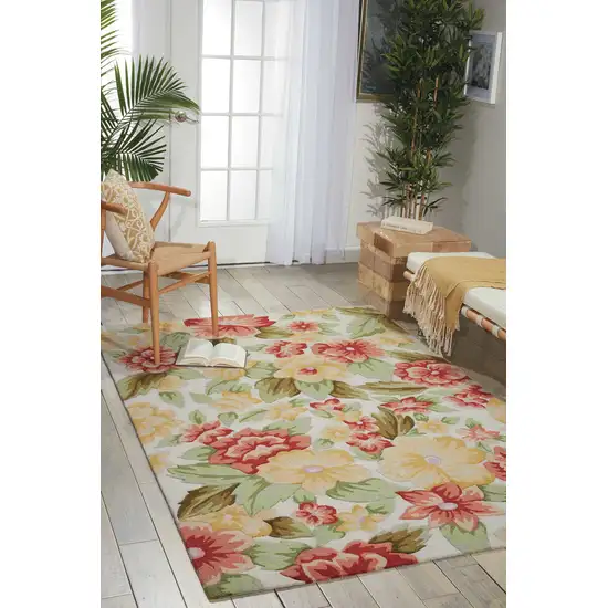 Red and Cream Floral Hand Carved Handmade Area Rug Photo 5