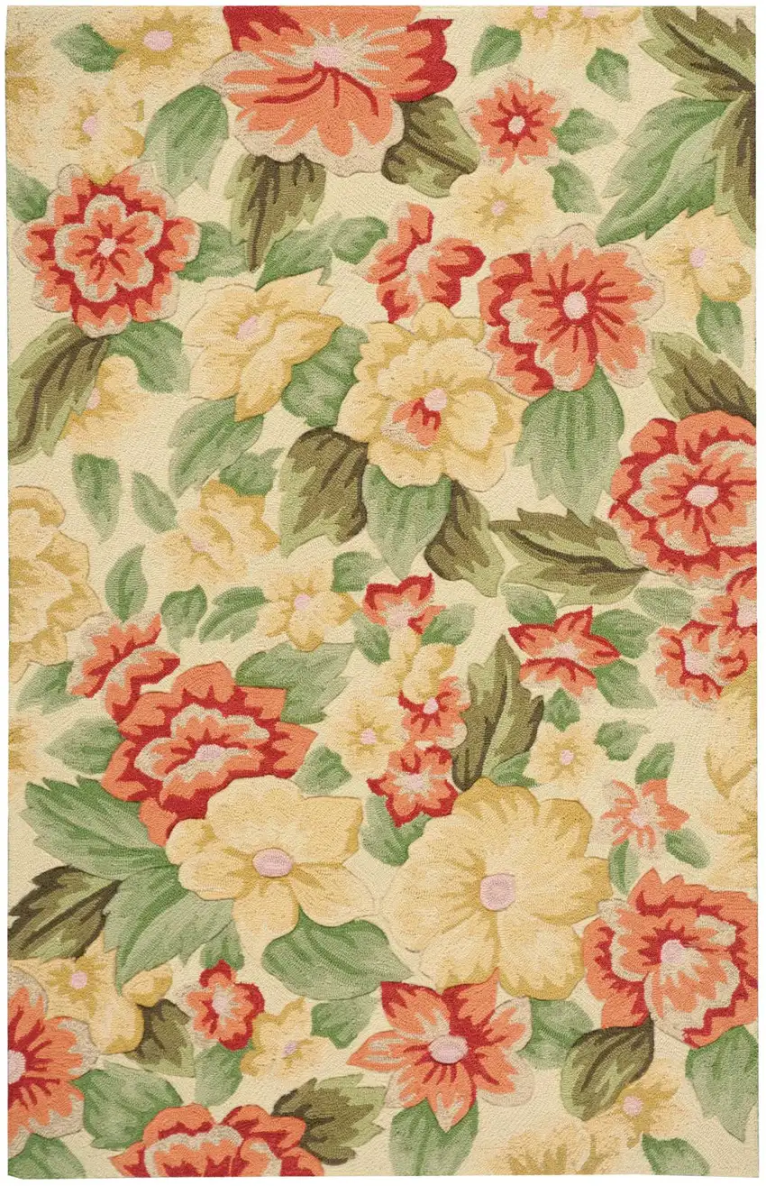 Red and Cream Floral Hand Carved Handmade Area Rug Photo 2