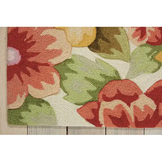 Red and Cream Floral Hand Carved Handmade Area Rug Photo 7