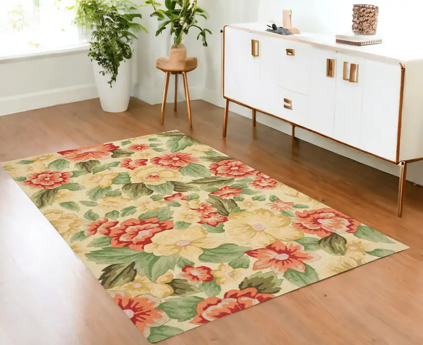 Red and Cream Floral Hand Carved Handmade Area Rug Photo 1