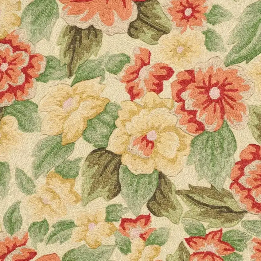 Red and Cream Floral Hand Carved Handmade Area Rug Photo 6