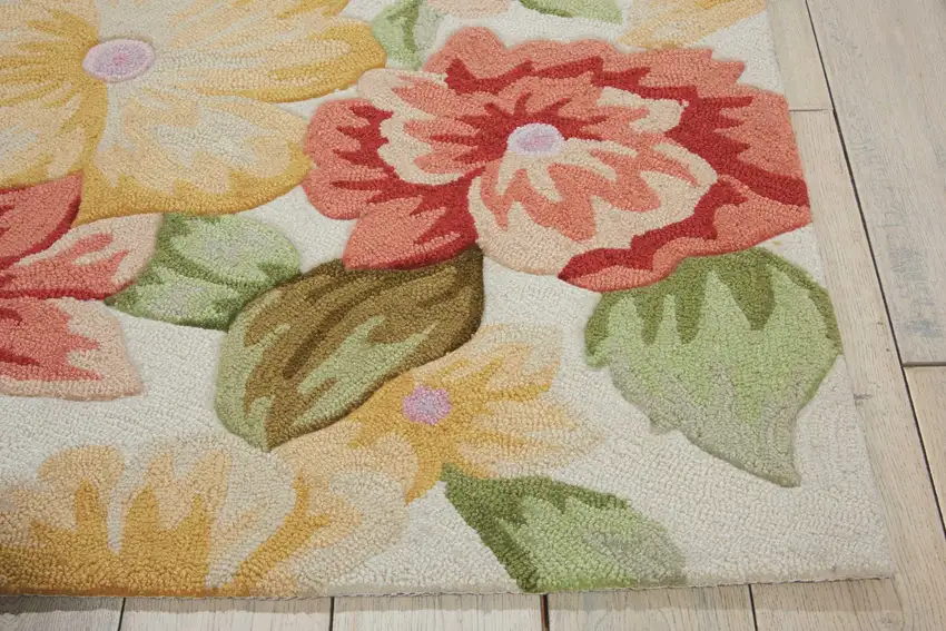 Red and Cream Floral Hand Carved Handmade Area Rug Photo 9