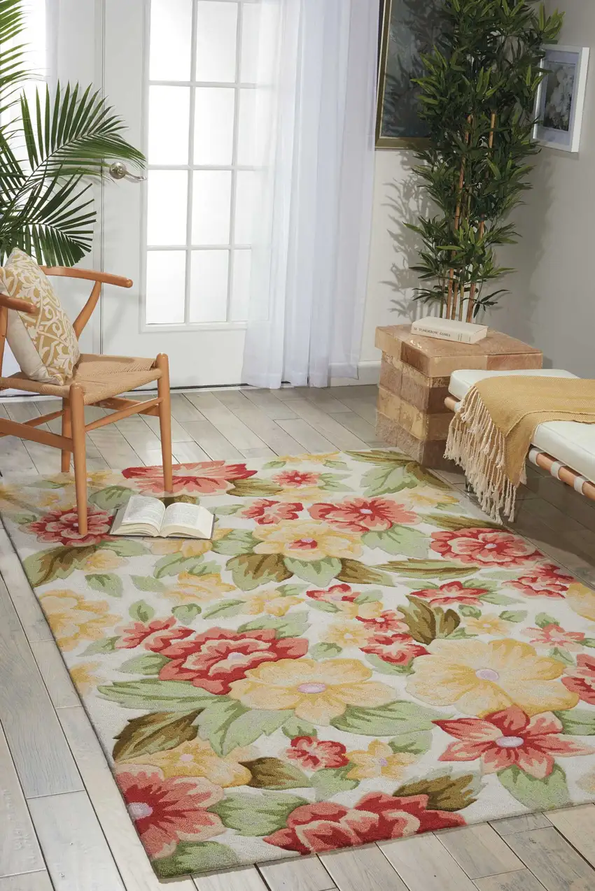Red and Cream Floral Hand Carved Handmade Area Rug Photo 8