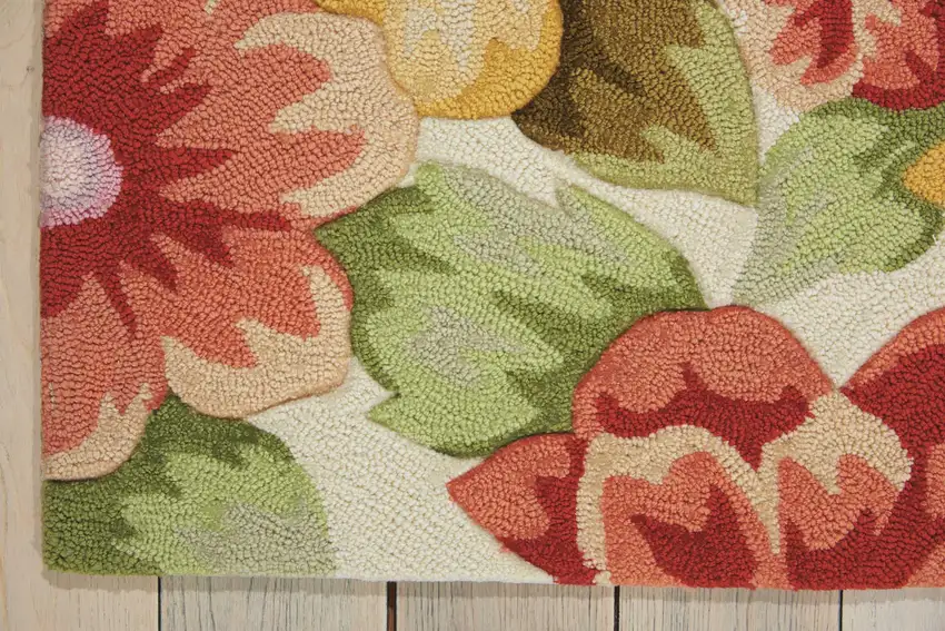 Red and Cream Floral Hand Carved Handmade Area Rug Photo 4