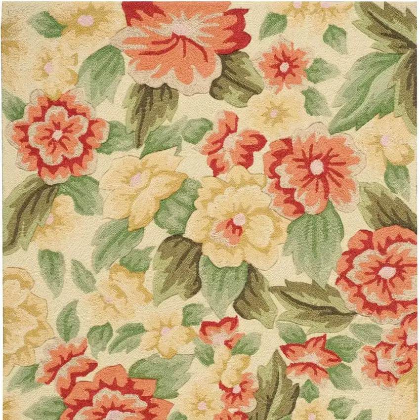 Red and Cream Floral Hand Carved Handmade Area Rug Photo 2