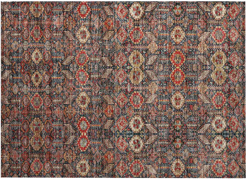 Red and Dark Blue Floral Washable Non Skid Indoor Outdoor Area Rug Photo 2