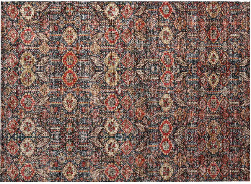 Red and Dark Blue Floral Washable Non Skid Indoor Outdoor Area Rug Photo 5