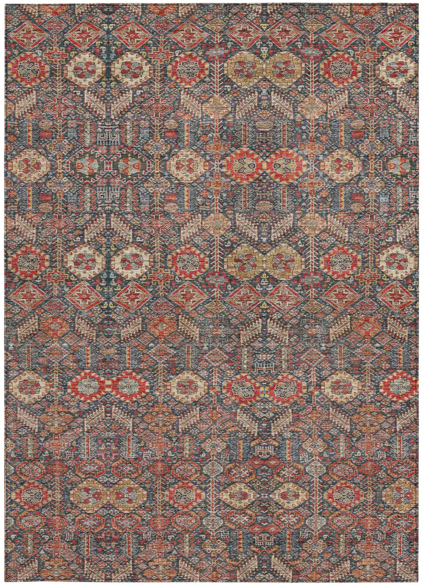 Red and Dark Blue Floral Washable Non Skid Indoor Outdoor Area Rug Photo 5