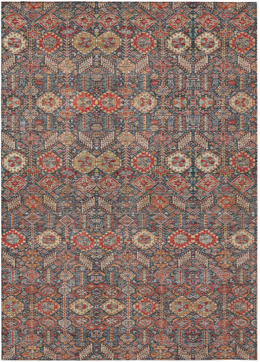 Red and Dark Blue Floral Washable Non Skid Indoor Outdoor Area Rug Photo 2