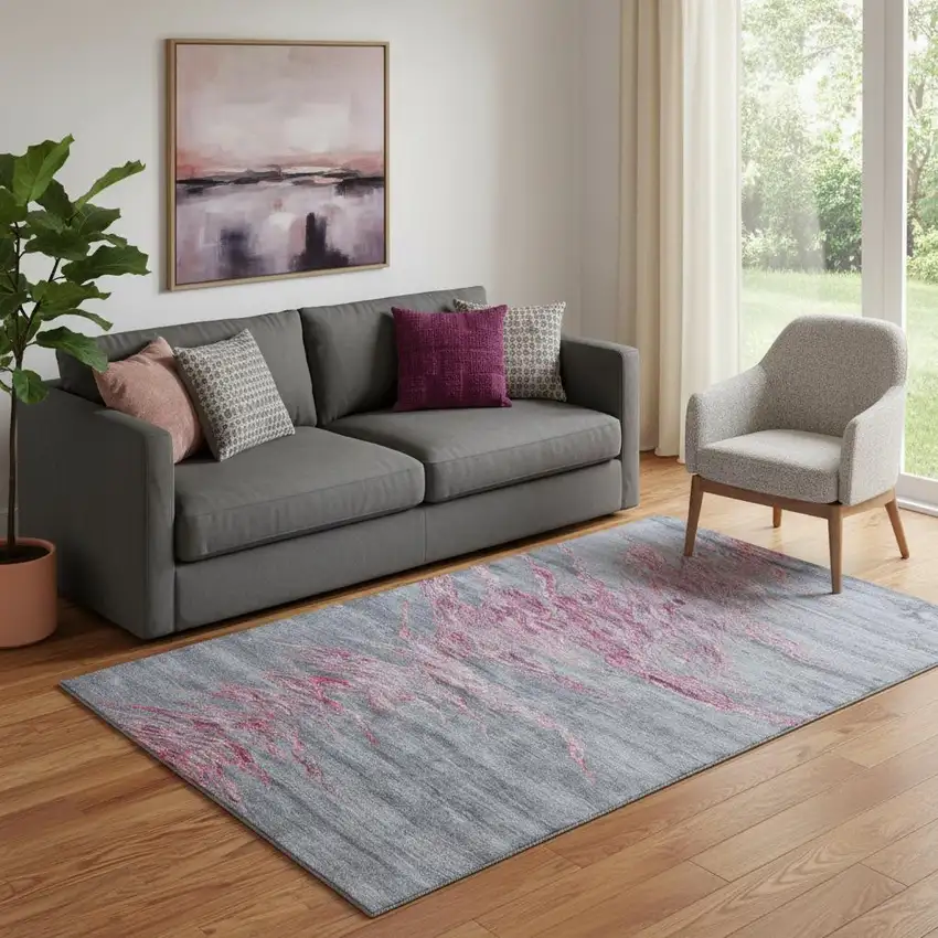 Red and Gray Abstract Hand Tufted Area Rug Photo 1