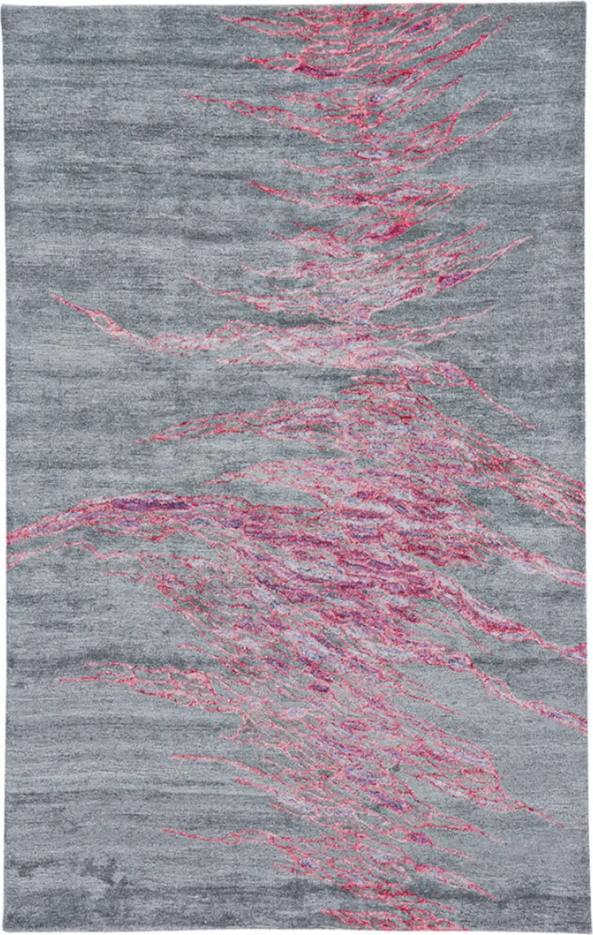 Red and Gray Abstract Hand Tufted Area Rug Photo 2