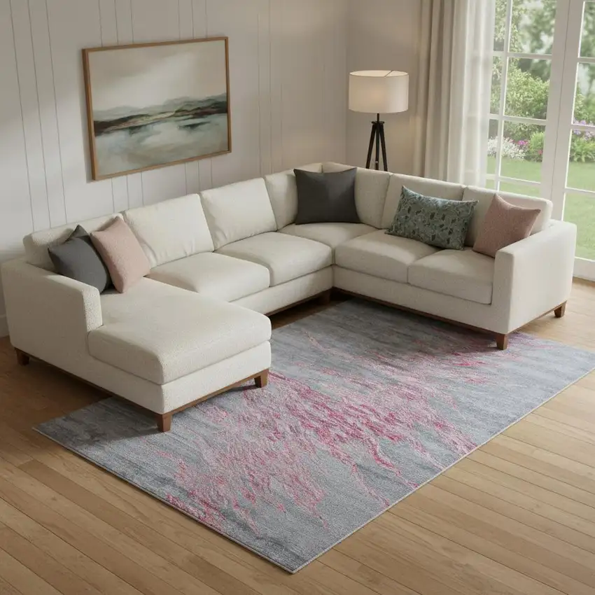 Red and Gray Abstract Hand Tufted Area Rug Photo 1