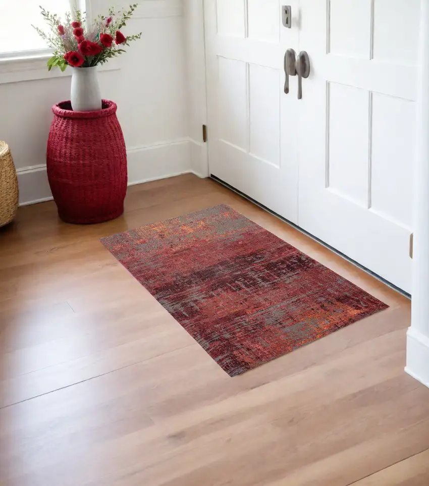 Red and Gray Abstract Non Skid Area Rug Photo 1